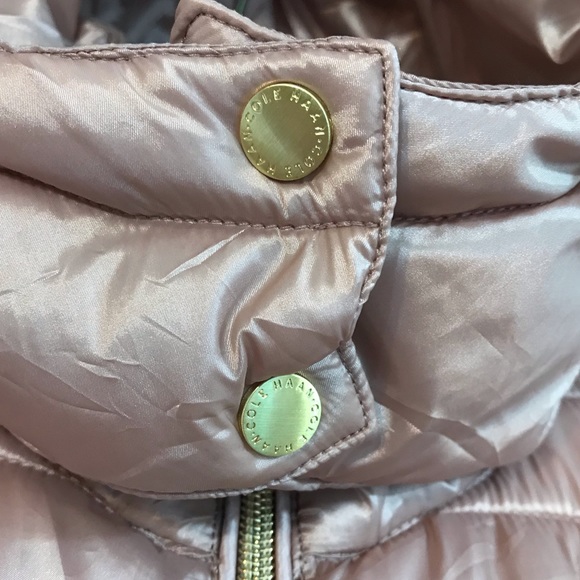 Cole Haan Signature pink metallic puffer jacket vegan “down” filled belted coat - Picture 11 of 16